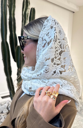 روسری گیپور مخمل کوب فرانسه دالبر سفید