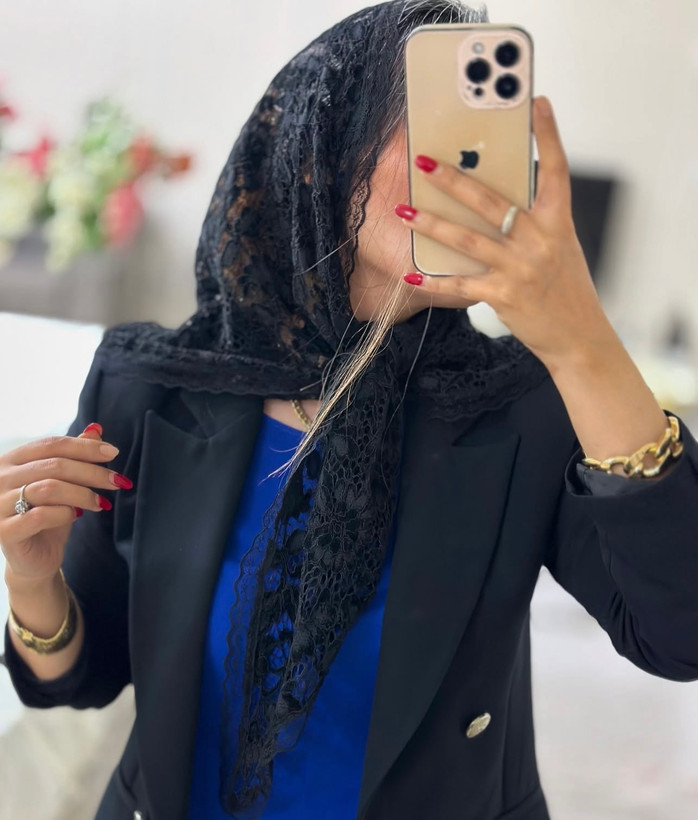 روسری مجلسی گیپور مشکی مخمل کوب دور دانتل