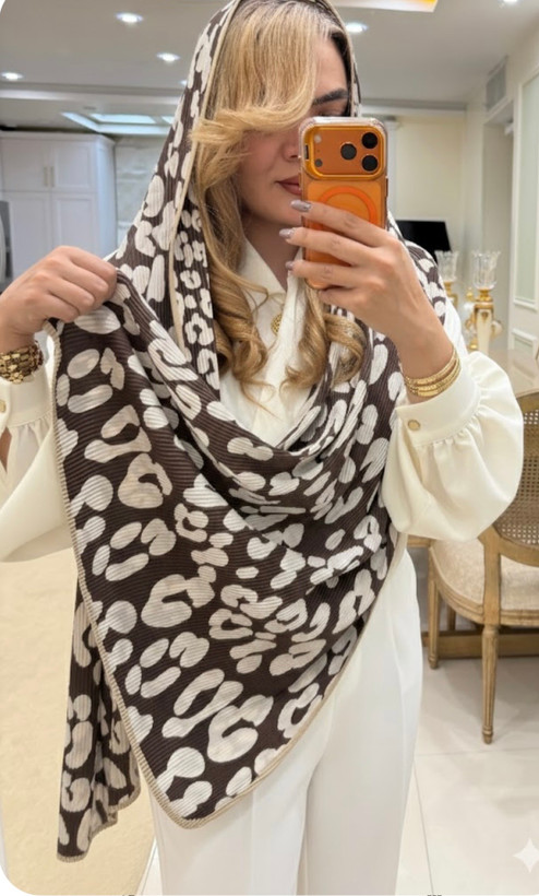 شال پلنگی پلیسه وارداتی قهوه ای دورو
