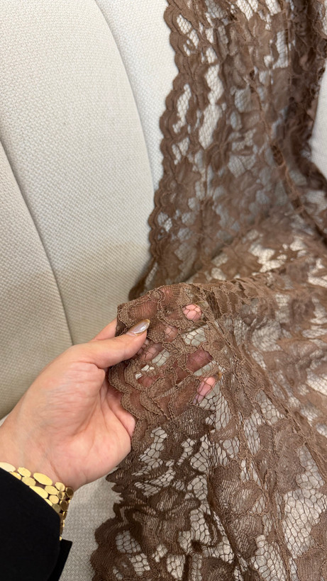 شال مجلسی گیپور دانتل قیطون دوزی لبه دالبر موکا