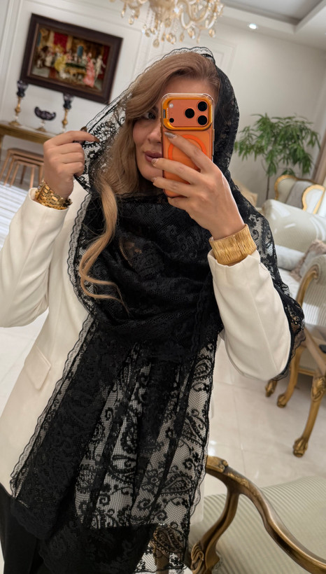 شال گیپور دور دانتل توری طرح بته جقه