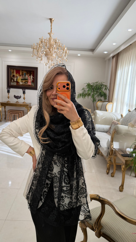 شال گیپور دور دانتل توری طرح بته جقه