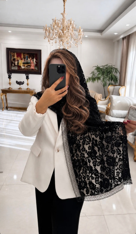شال گیپور مخمل کوب فرانسوی لبه دالبر و لبه توری دارای رنگبندی