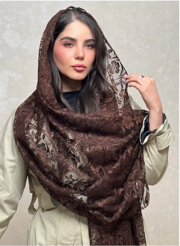 شال مجلسی گییپور گل برجسته قهوه ای