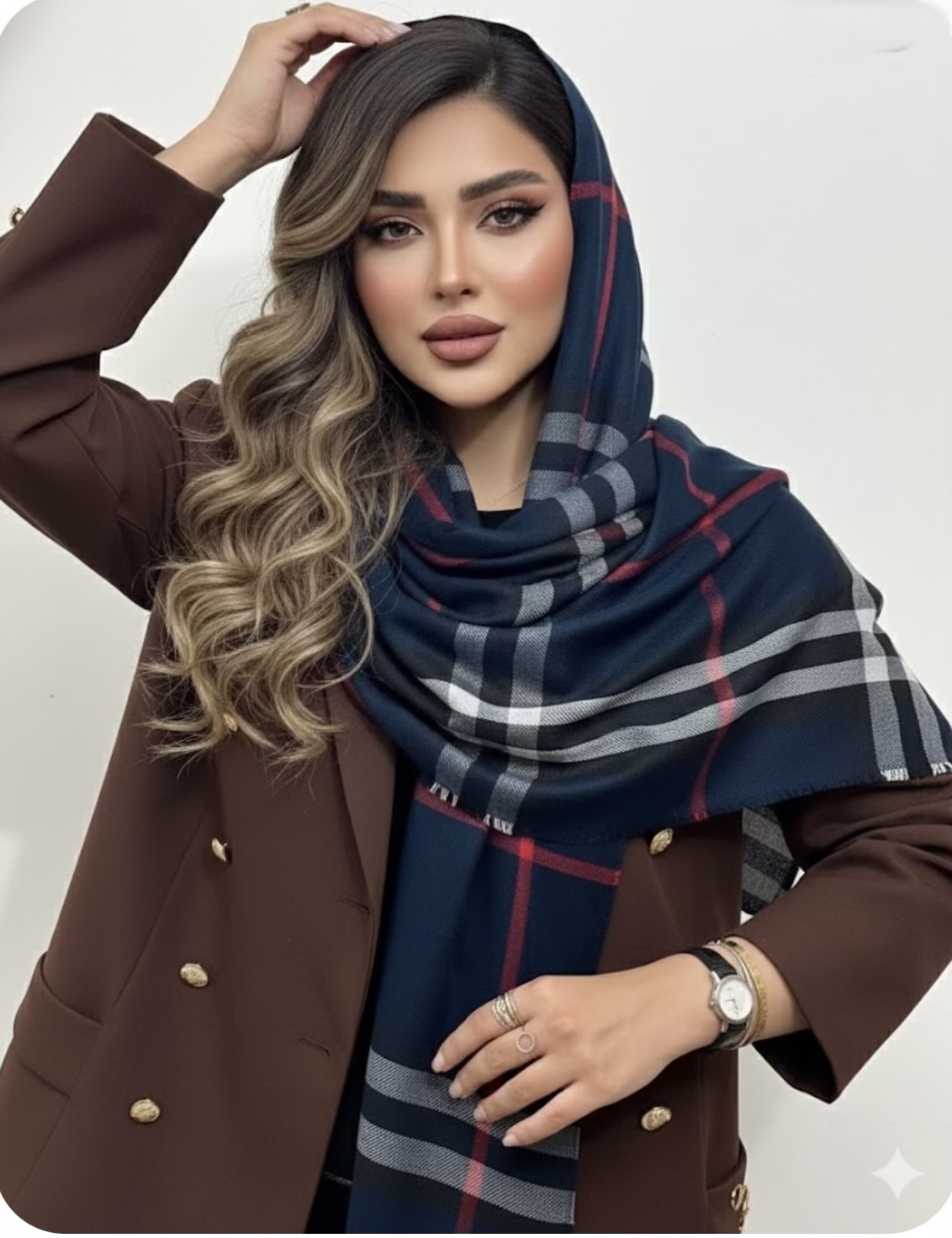 شال طرح باربری نخ پنبه دارای رنگ بندی(مناسب بهار و پاییز)