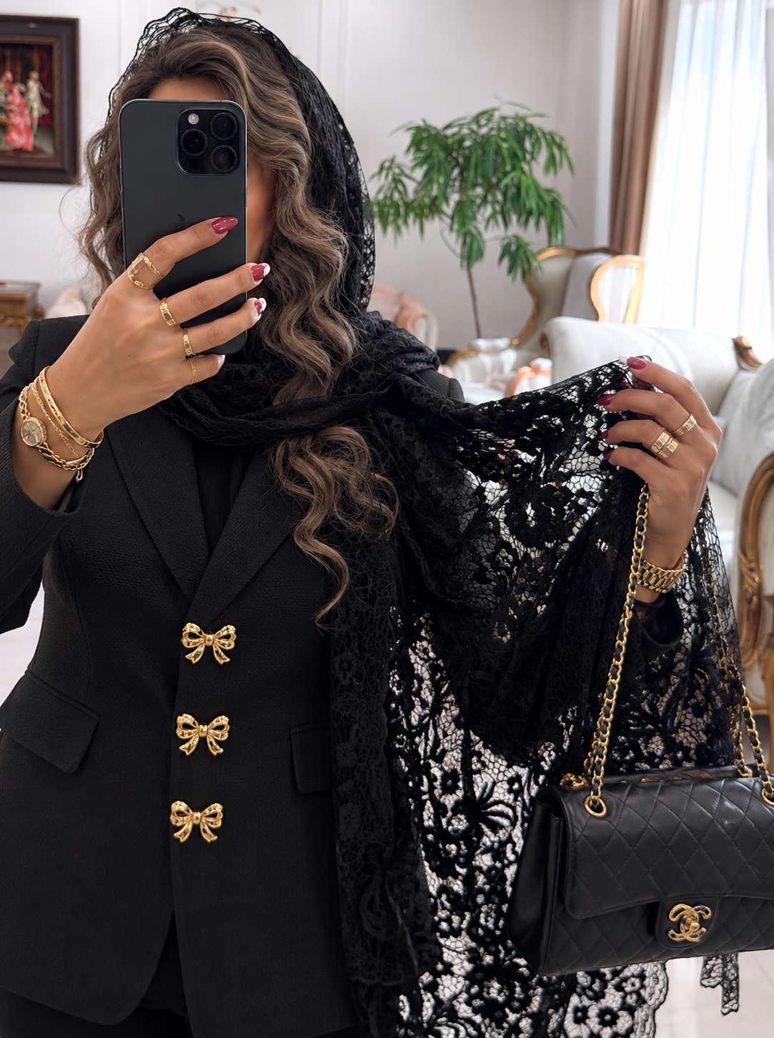 شال گیپور مخمل کوب فرانسه دور دانتل مشکی