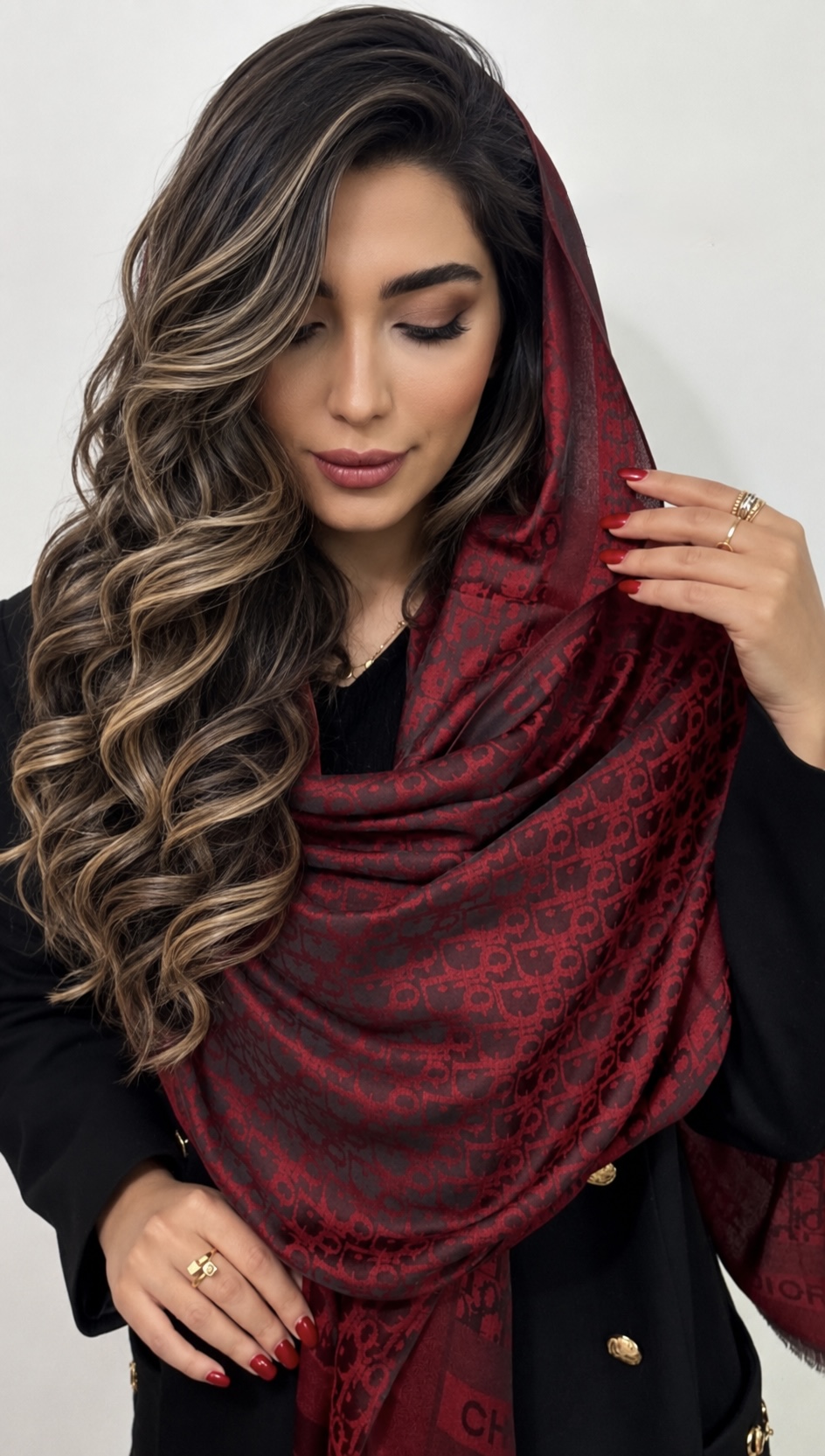 شال مارک دیور ژاکارد نخ زرشکی